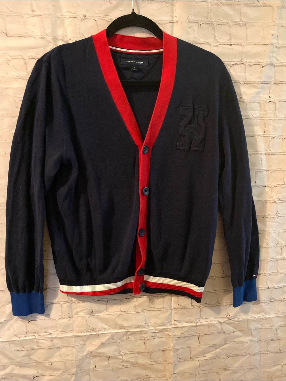 Tommy Hilfiger Navy Cardigan with Red Trim and Blue Cuffs